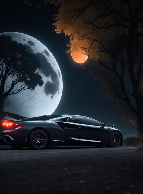 Foto zwarte supercar in de nacht