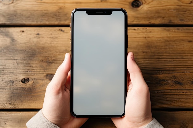 Zwarte telefoon gebruiken met een kop koffie.