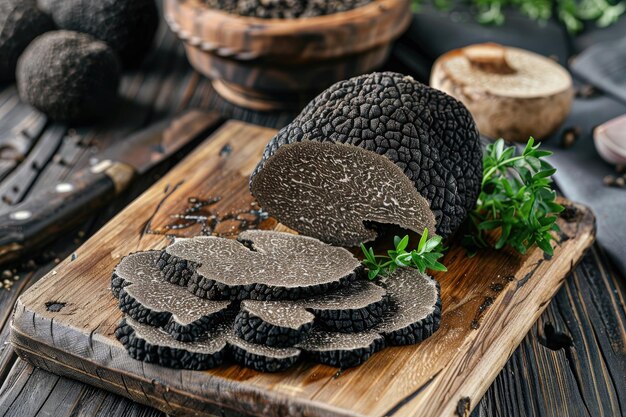 Foto zwarte truffels op de snijplank