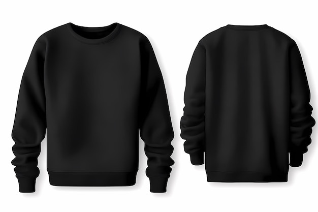 Zwarte trui sjabloon Sweatshirt lange mouw met uitknippad hoody voor ontwerp mockup voor print geïsoleerd op witte achtergrond Generatieve Ai