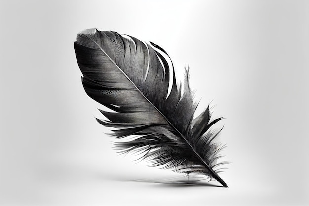 Zwarte veer geïsoleerde zwaan pluim Donkere grijze vogelveren Zwarte veren tekening imitatie Abstract Generatieve AI illustratie