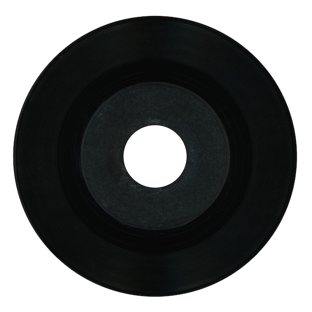 Foto zwarte vinylplaat met blanco label geïsoleerd over white