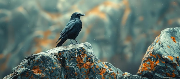 Zwarte vogel op de rots