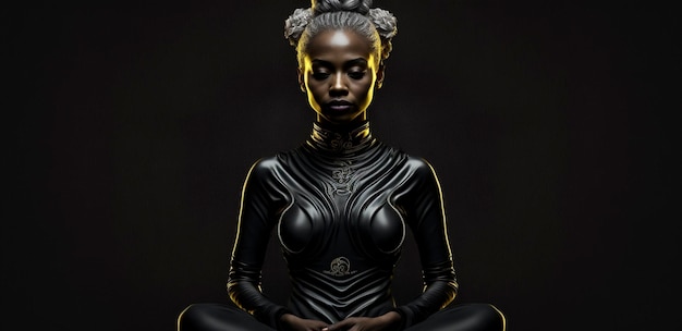 Zwarte vrouw in meditatie gemaakt met generatieve AI-technologie van hoge kwaliteit illustratie