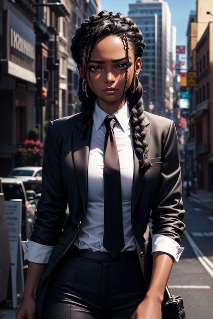 Zwarte vrouw in pak en stropdas