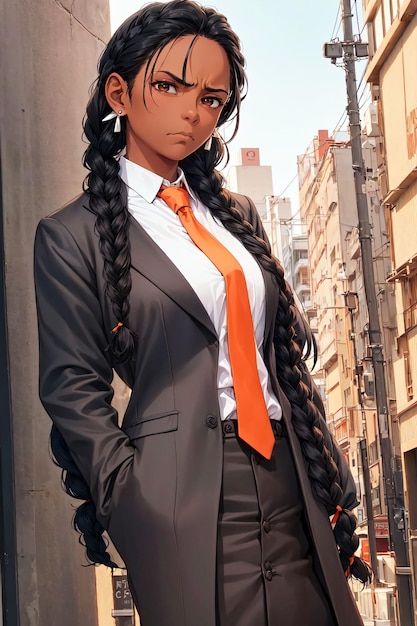 Zwarte vrouw in pak met stropdas