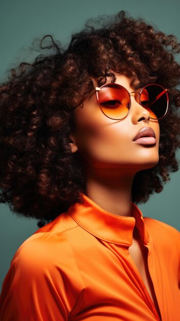 Zwarte vrouw met bril lang krullend haar
