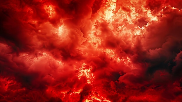 Zwarte vurige rode dramatische hemel met wolken Vuur oorlog explosie ramp vlam Horror Generatieve AI