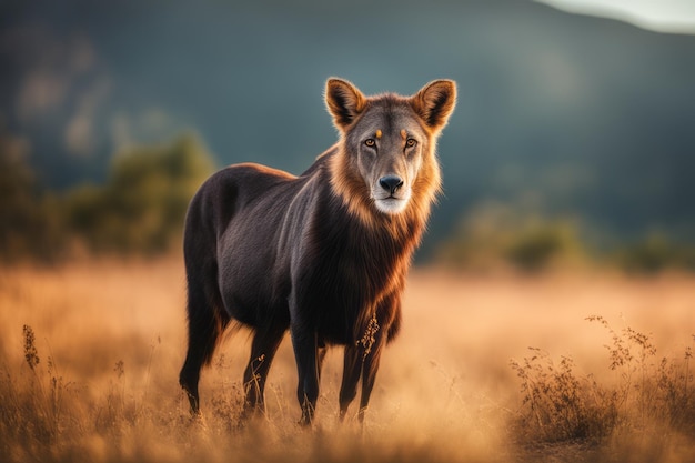 Zwarte wolf in het herfstwoud Zwartewolf in het Herfstwoud