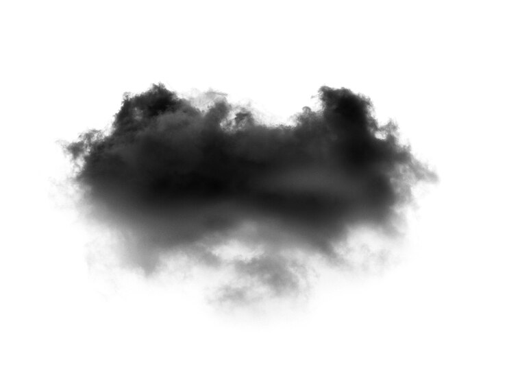 Zwarte wolk met een deken van rook op wit