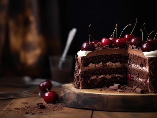 Zwarte Woud cake donkere chocolade en kersendessert Generatieve AI