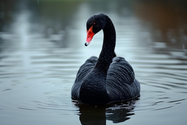 Zwarte zwaan op het wateroppervlak van dichtbij