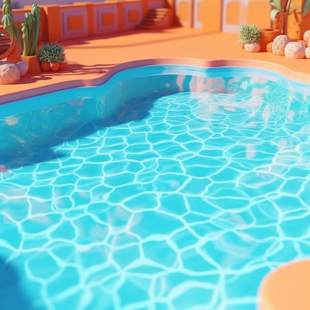 Zwembad blauwe waterklei cartoon AI gegenereerd