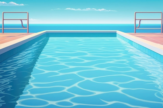 Zwembad met een blauw oppervlak en water op de achtergrond