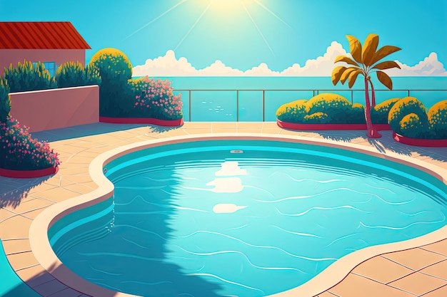 Zwembad met helder water op een zonnige dag