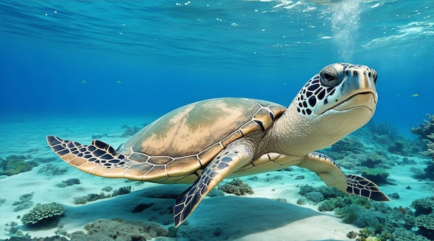 Zwemmen met zeeschildpadden in tropisch rif Generatieve AI