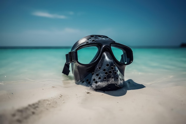 Zwemmend masker op het strand van de Malediven close-up AI