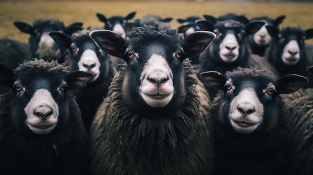 Zwerm schapen in een kudde op een boerderij in Nederland