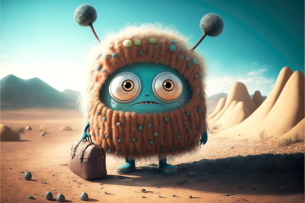 Zwervende eenzame planeet schattig grappig monster generatieve ai