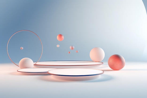 Zwevende bollen 3D-rendering lege ruimte voor productshow.