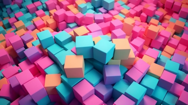 Zwevende kleurrijke kubussen in een 3D-ruimte Generatieve ai