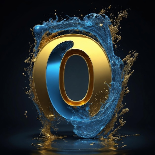 Foto zwevende letter q in goud en blauw