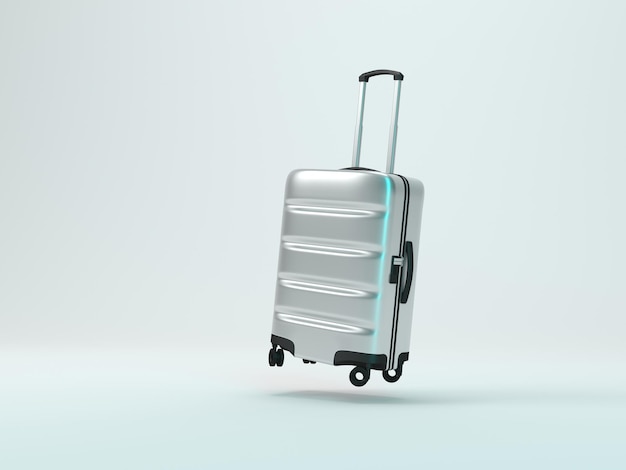 Zwevende metalen bagage mockup koffer bagage op lichte achtergrond 3D-rendering