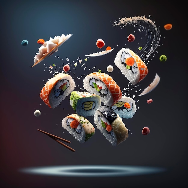 Zwevende Sushi Delight gemaakt met generatieve AI-technologie