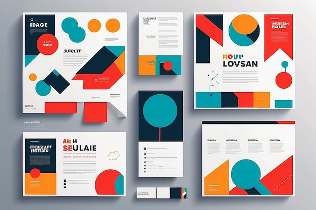 Foto zwitserse posterontwerp sjabloon lay-out met schone typografie en minimaal vectorpatroon met kleurrijke abstracte geometrische vormen