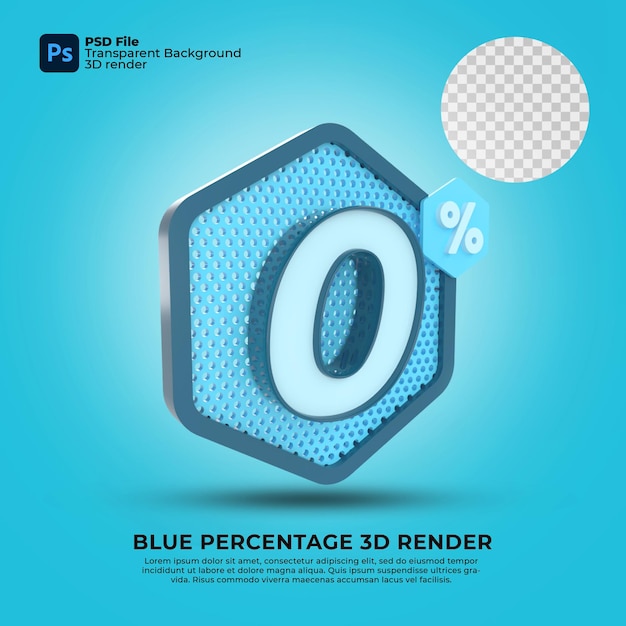 0 percentage 3d render blauwe kleur