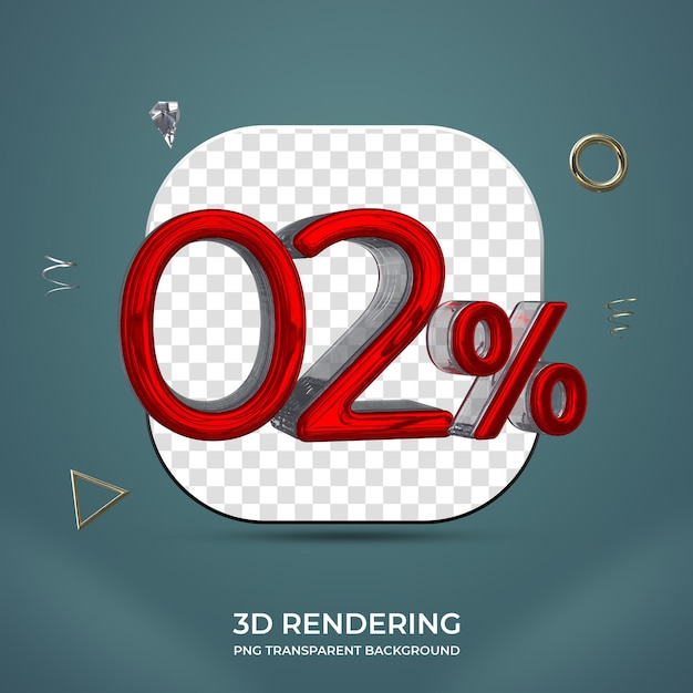 02 per cento numero 3d sfondo trasparente