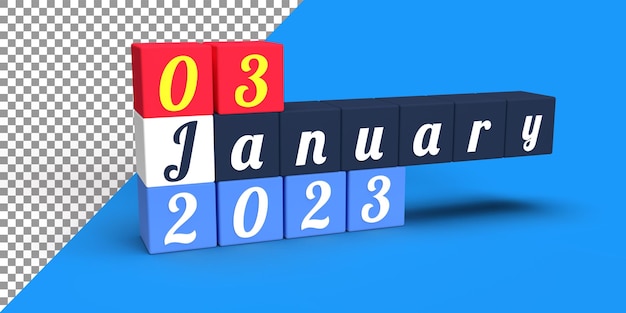 03 gennaio 2023 rendering 3d data del mese 2023 concetti di progettazione del calendario illustrazione hd