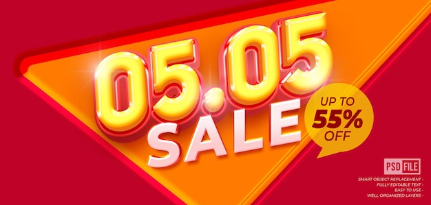 0505 sale promotion banner with custom text editable 3D style text effect