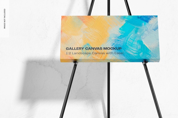 PSD 1:2 landscape canvas with easel mockup, front view