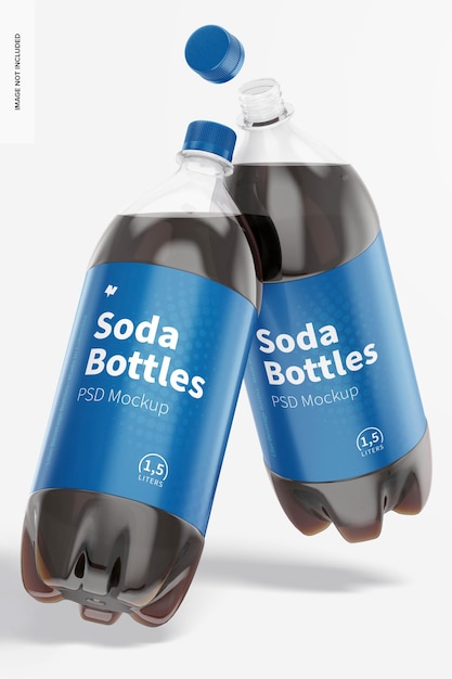 Mockup di bottiglie di soda da 1,5 litri, caduta