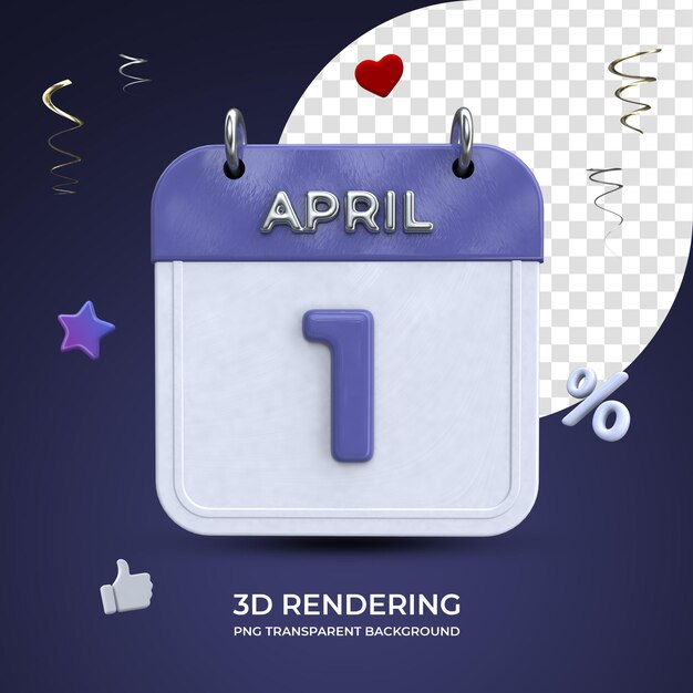 1 aprile calendario rendering 3d isolato sfondo trasparente