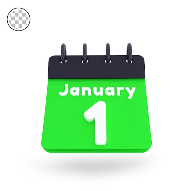 1 januari kalender 3d render vooraanzicht