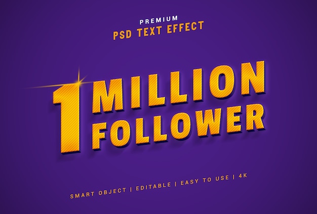 1 milione di follower generatore di effetti di testo psd premium