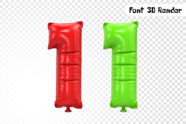 PSD 1 number balloon 3d rendering