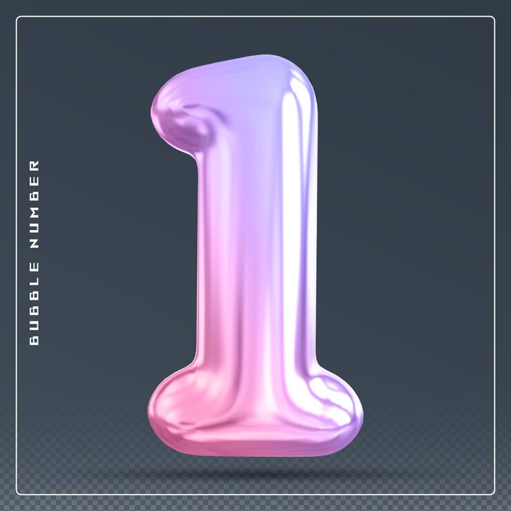 PSD 1 number bubble gradient 3d render