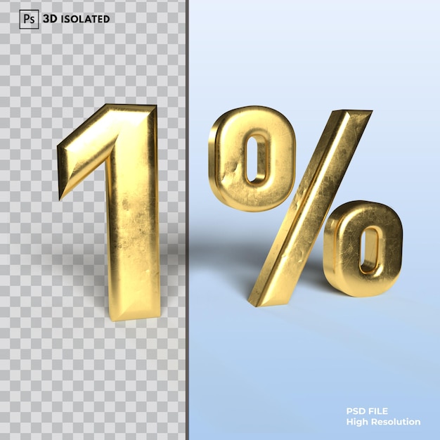 PSD 1 numero di sconto percentuale di rendering 3d isolato su sfondo trasparente psd