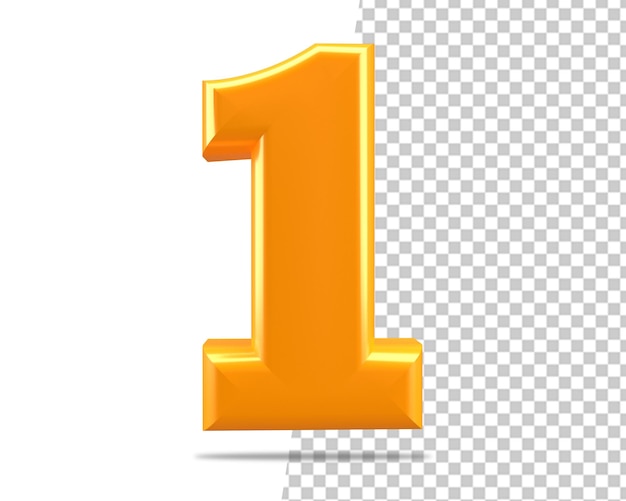 1 number gold one text 3d render
