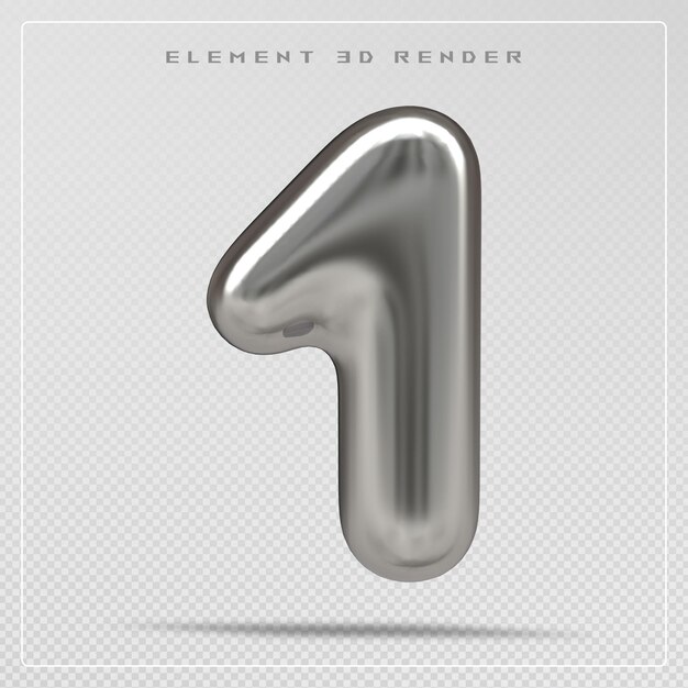 PSD 1 number silver bubble 3d render