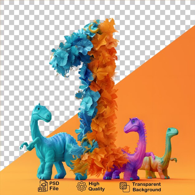 PSD numero 1 con lo stile dei cartoni animati dei dinosauri isolati su uno sfondo trasparente include il file png