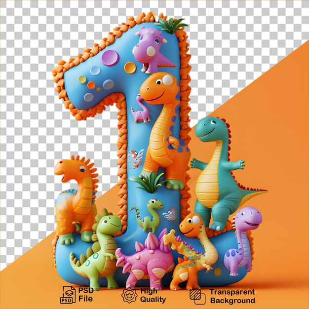 1 number with dinosaur cartoon style isolated on transparent background include png file