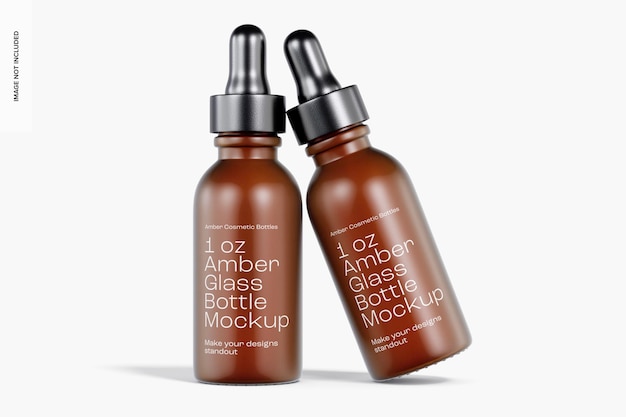 PSD 1 oz amber glass bottles mockup, voorzijde