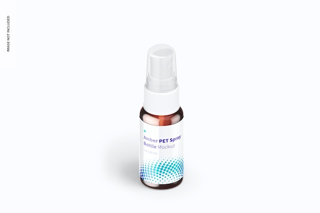 Mockup di flacone spray in pet color ambra da 1 oz, vista isometrica