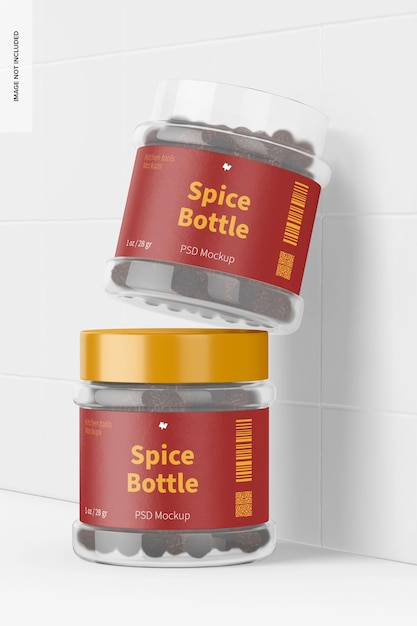 1 oz clear pet spice bottle mockup, gestapeld