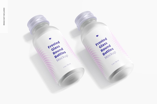 1 oz frosted glass round bottles mockup dropped