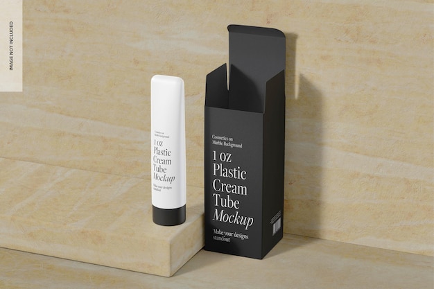 1 oz plastic crème tube mockup, perspectief